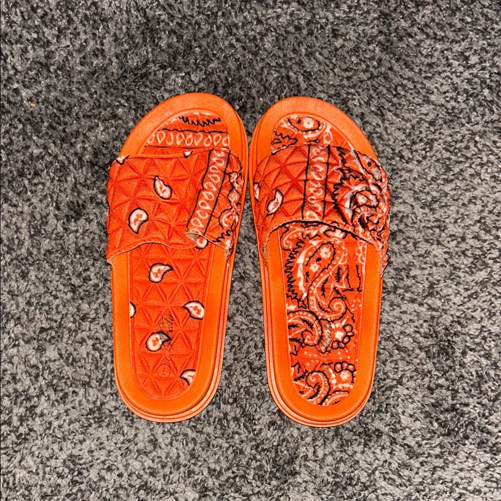Orange Paisley Slide Sandals